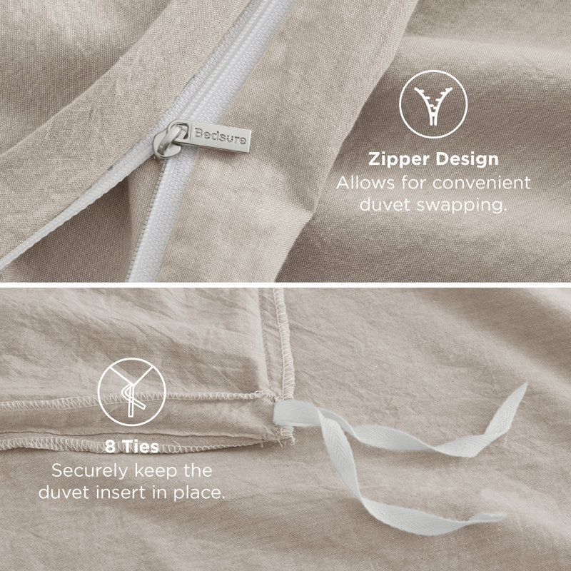 Bedsure 100% Washed Cotton Duvet Cover - Linen Color Minimalist Cotton Duvet Cover Linen Like Textured - Gentlesoft Plain Simple Bedding