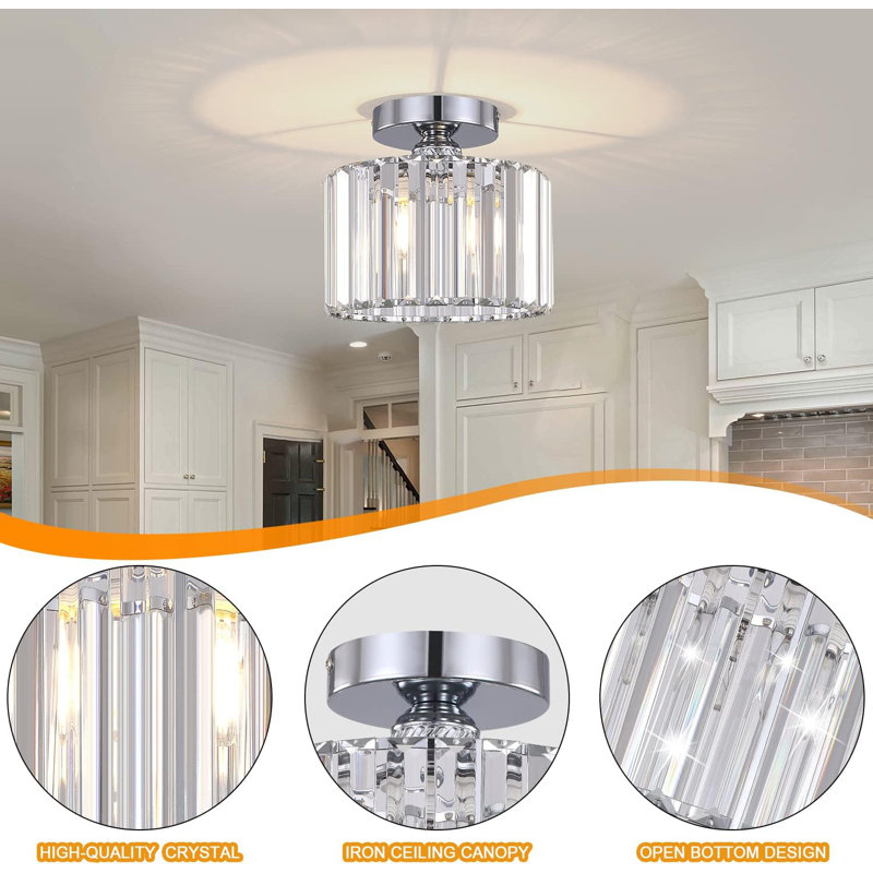 Semi Flush Mount Modern Chandelier Crystal Ceiling Light Fixture Small Close To Ceiling Light(Silver)