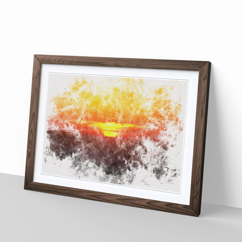 Sunset over Sequoia National Park Watercolour - Picture Frame Graphic Art Print, 62cm H x 87cm W x 2cm D, Walnut Framed