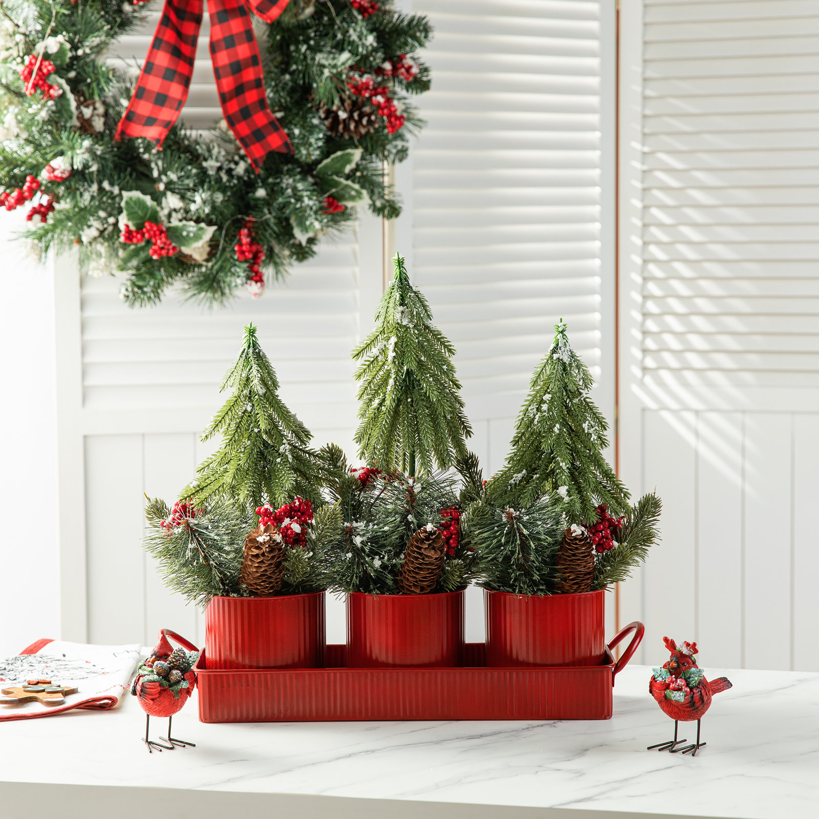 Potted Triple Tabletop Christmas Tree