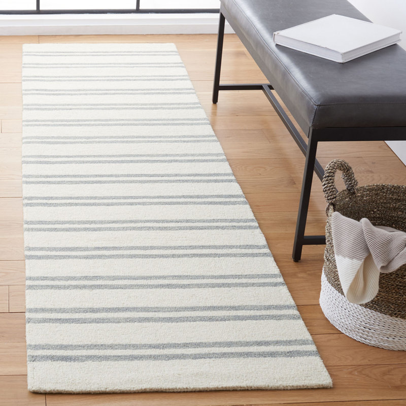 Tapis rayé en laine touffeté à la main Matamar, Tapis de couloir 2 pi 3 po x 8 pi