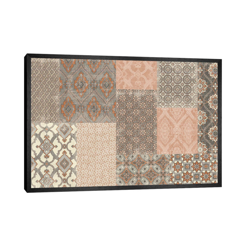 Venetian Patchwork I Orange Grey - Print on Canvas, Black Floater Framed, 45.72cm H x 66.04cm W x 3.81cm D