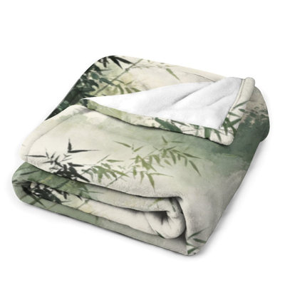Chinese Ink Bamboo Luxury Flannel Throw Blanket, Soft Warm Fuzzy Blanket for Living Room Sofa Bed Home Decor