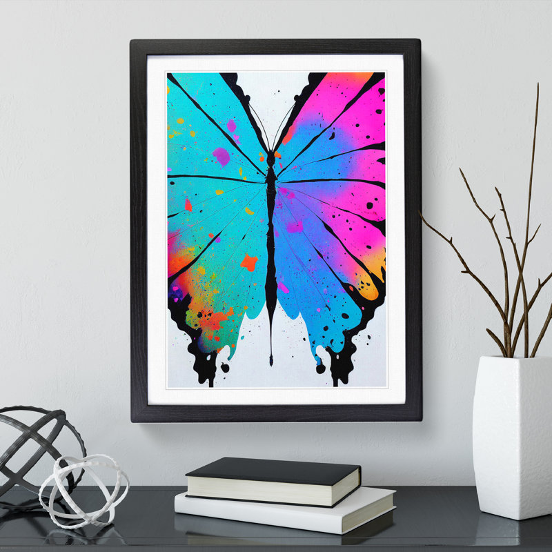 XV1022-3146X Paint Drip Butterfly No.1 Abstract - Single Picture Frame Print, 64cm H x 46cm W x 2cm D, Black