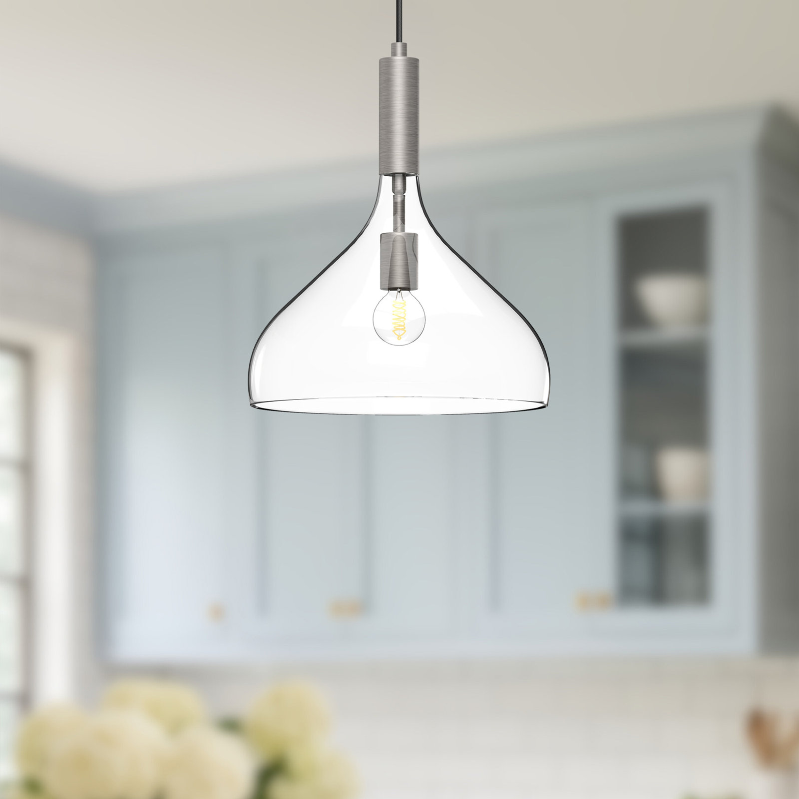 Rayden Single Light Glass Steel Pendant, Brushed Nickel