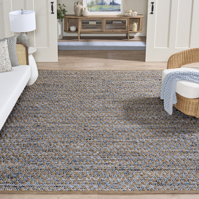Reinheimer Hand Woven Jute/Chindi/Cotton Rug in Blue/Natural