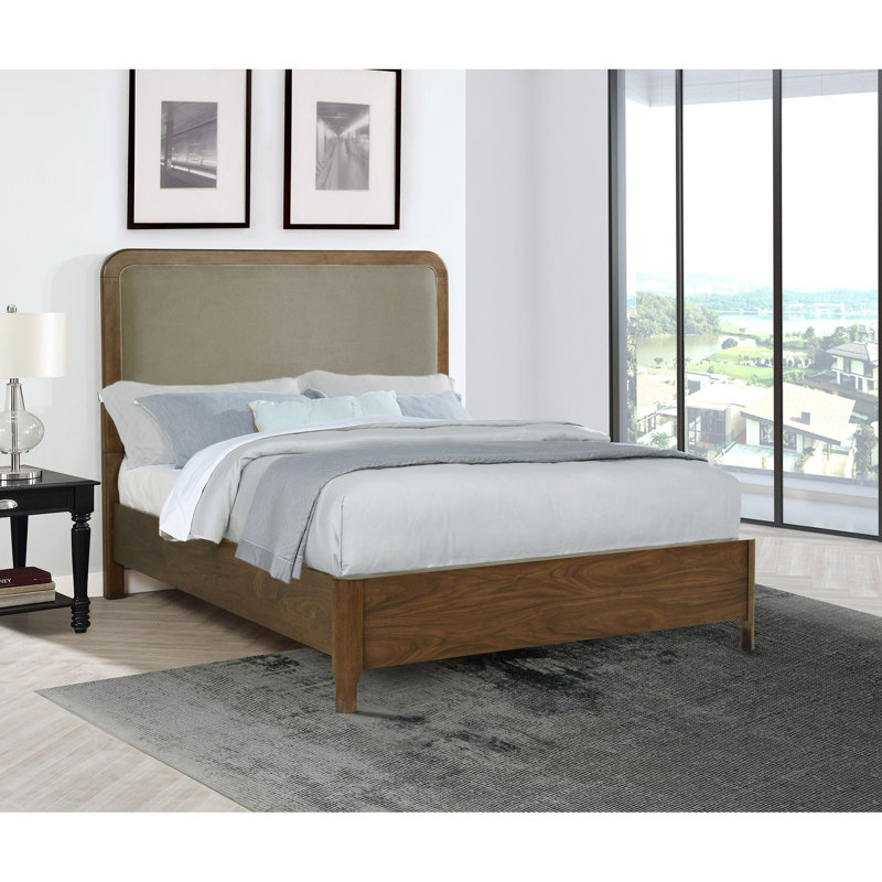 Walnut Upholstered Queen Panel Bed