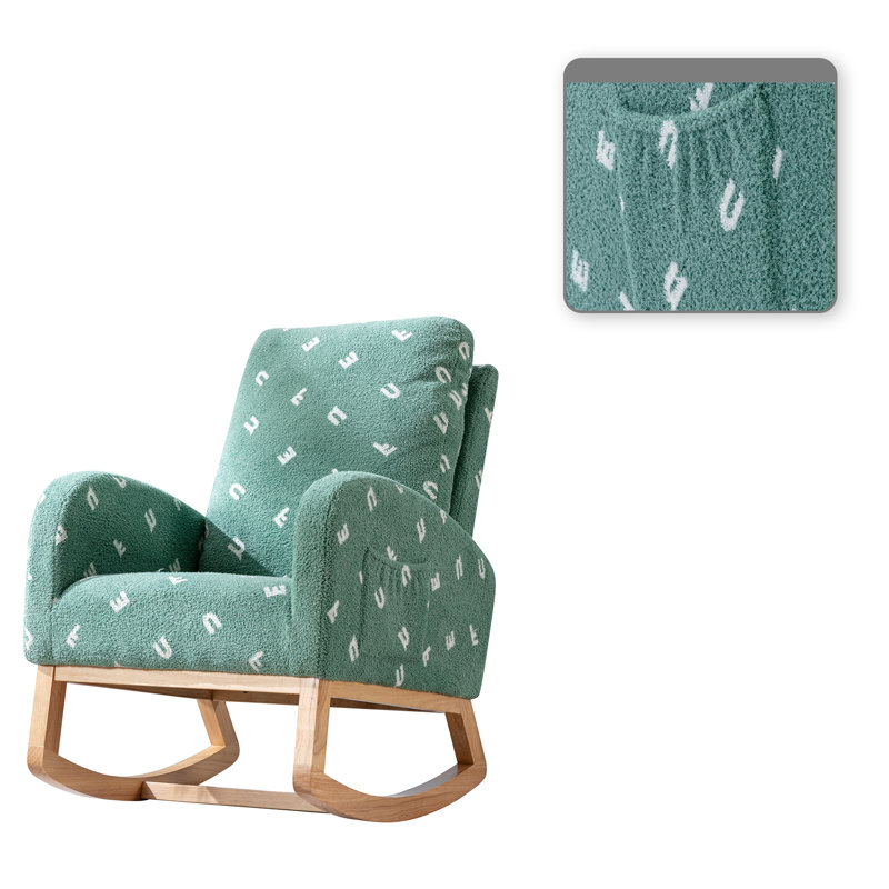 Mid Century Style Rocking Chair With Side Pocket and Upholstered High Back