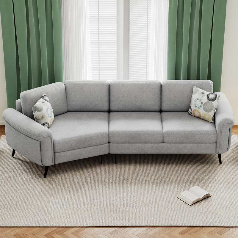 2 - Piece 111'' Upholstered Chenille Curved Sectional, Gray Chenille