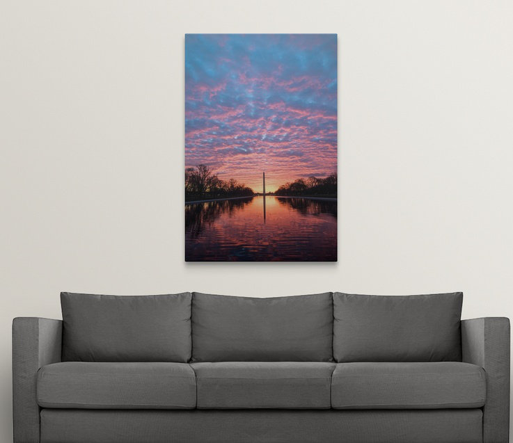 « washington à coucher du soleil, washington, dc », reproduction de photo, H 36 po x l 24 po x P 1,5 po, Toile