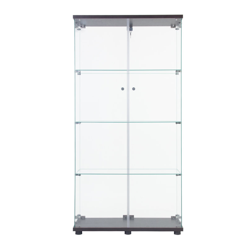 Grande vitrine en verre noir avec 4 tablettes, verre épais de 5 mm, convient pour ranger des objets de curiosité, des modèles et des poupées, une armoire à deux portes à installation rapide, des décorations de trophée de sécurité trempé,