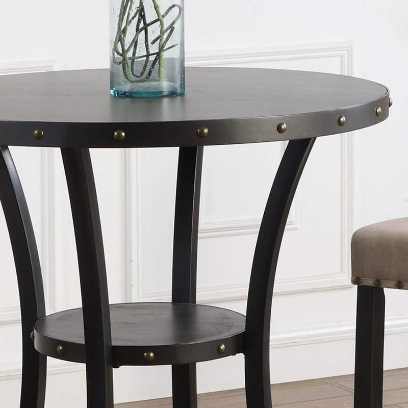 36" Round Espresso Finish Bar Table Nail Head Trim(Only Table)