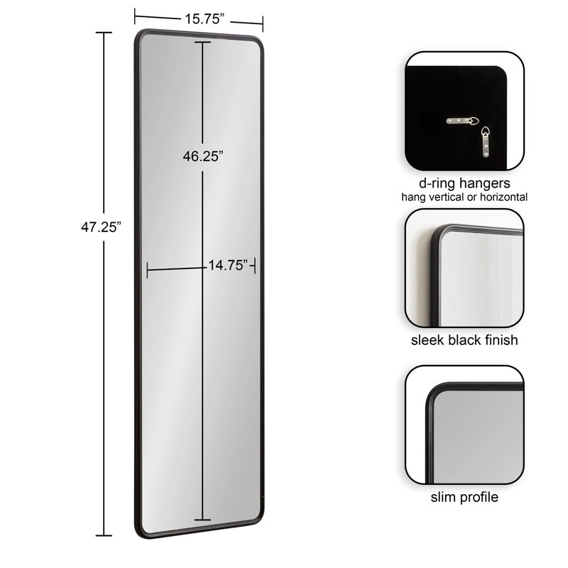Caskill Framed Radius Rectangle Wall Mirror, Black, 48" x 16"