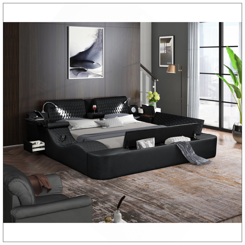 Grand lit multifonctionnel intelligent avec haut-parleurs de massage, de rangement et Bluetooth pour un confort et une commodité ultimes