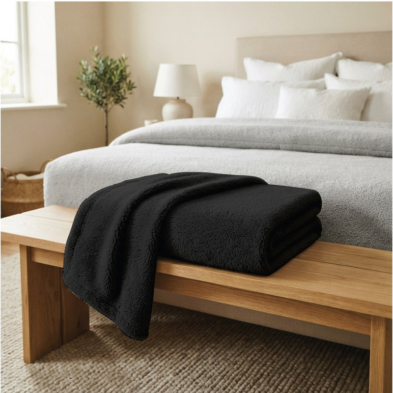 Teddy Fleece Fitted Sheet, Double (4'6), Black