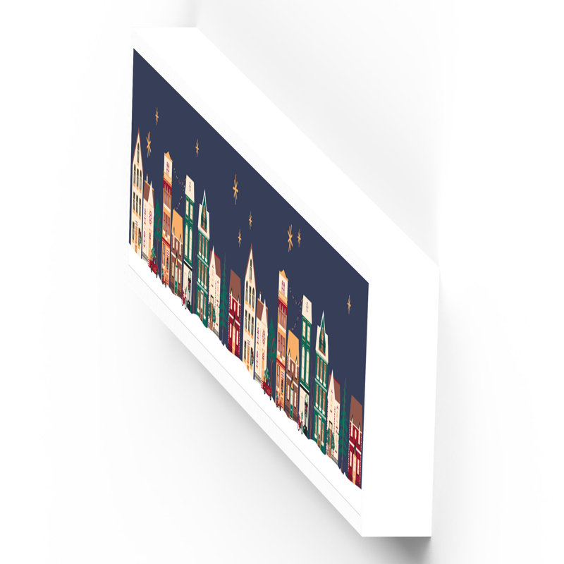 Xmas Festive Street Scene Wooden Memento Block