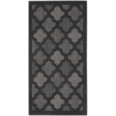 Adianey Red Barrel Studio Easy Care Trellis Charcoal/Black Indoor/Outdoor Area Rug