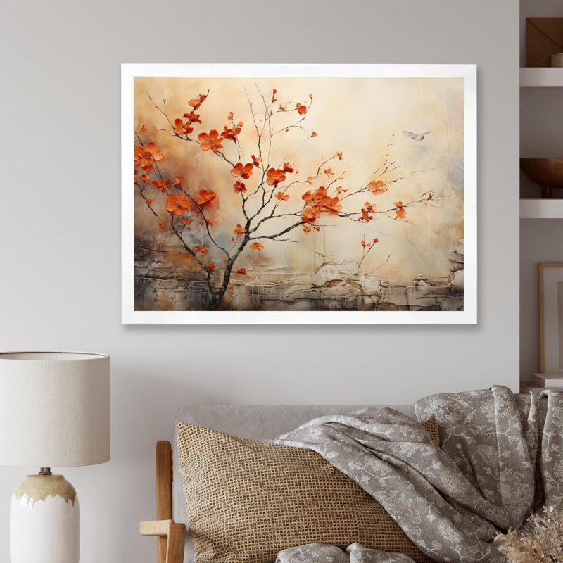 «Maple Trees Glowing Embers I», reproduction d'art sur toile érable, Cadre simple blanc, H 12 po x l 20 po x P 1 po