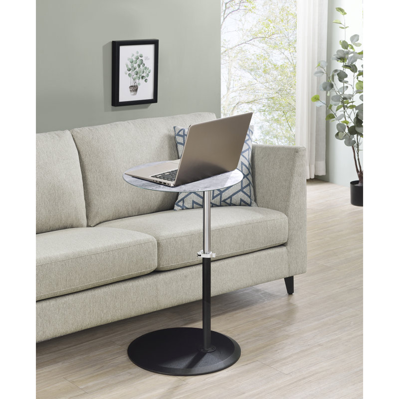Table de bout Orbit 15,5 po avec plateau en marbre texturé à hauteur ajustable, Gris