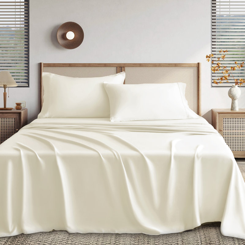 Luxury Sheet Set, Cooling 100% Rayon From Bamboo Silky Soft Bedding, Cream, King Sheet Set with 2 Pillowcases