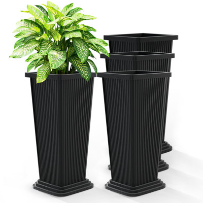 Tall Planter 2 Pairs-Plastic Flower Pot  Large Indoor and Outdoor Planters for Front Porch and Patio（4 Pieces）