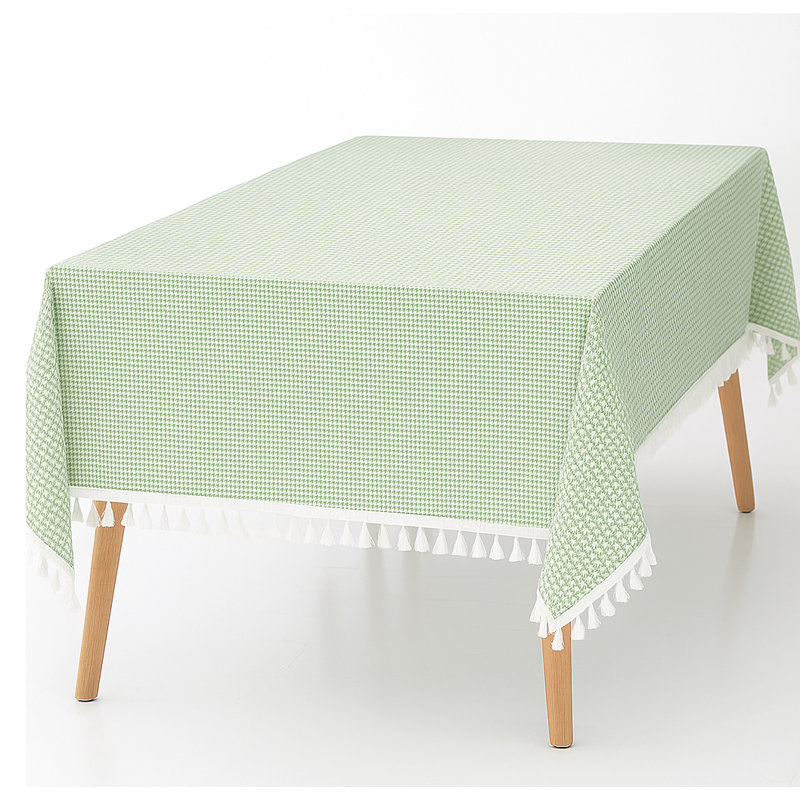 Avighna Rectangle Tiny Houndstooth Cotton Tablecloth, Green, 56'' Rectangle