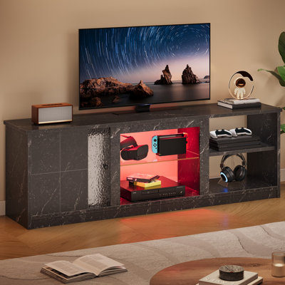 Clybourn 63" TV Stand LED TV Console Entertainment Center With LED Open Shelves And Cabinet