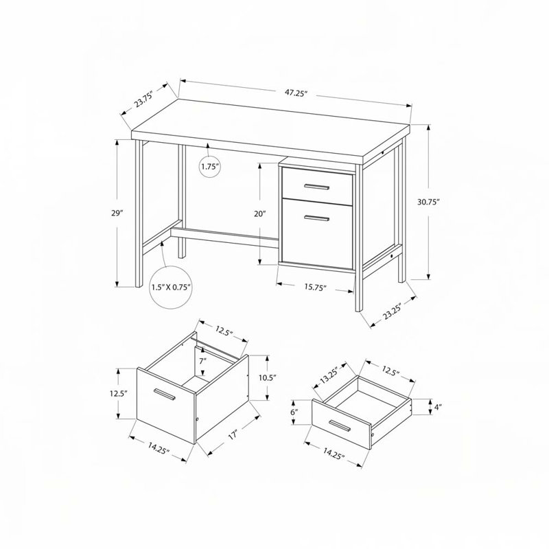 Bureau d'ordinateur à domicile avec tiroirs de rangement, Gris / Gris