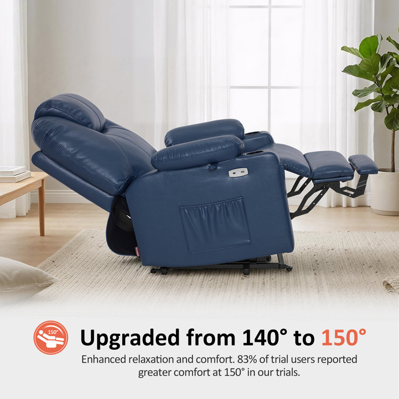 25.2" Seat Width Power Recliner Lift Chair with Massage and Heat, Faux Leather, Blue