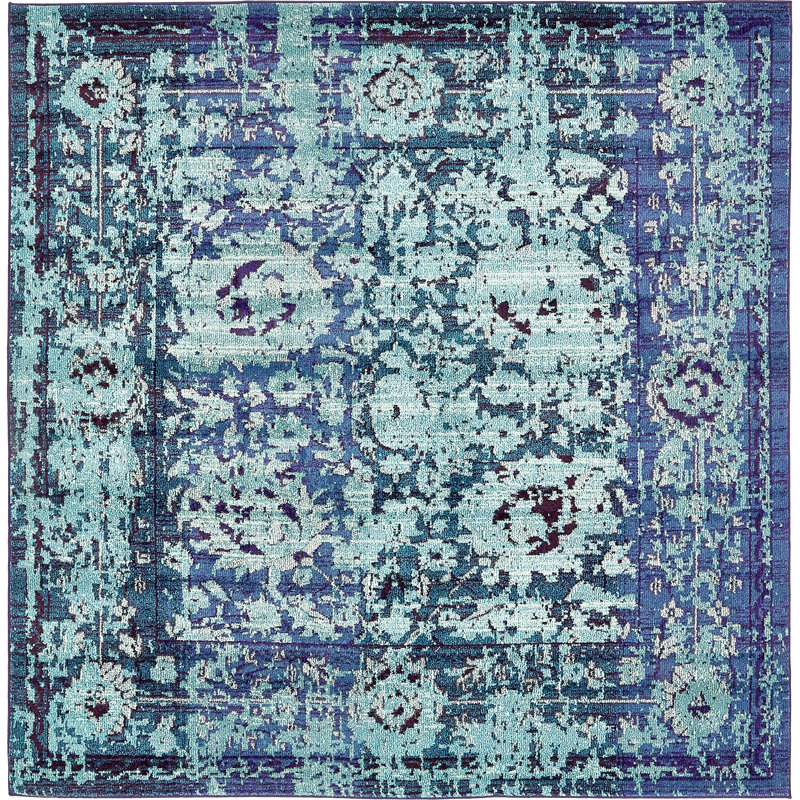 Colfin Washable Floral Indoor Rug, Square 8'