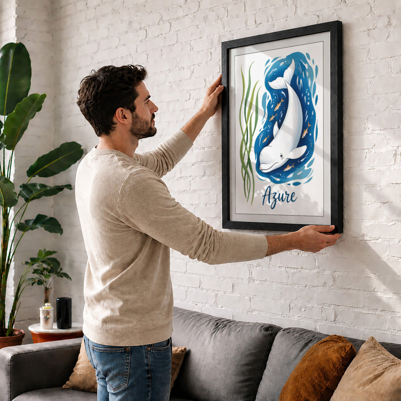 Azure Dolphin Coastal - Framed Print, Unframed, A3 - 42.0 x 29.7 cm