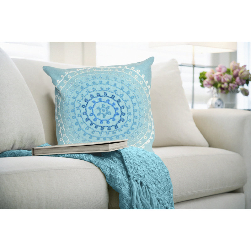 Embroidered Outdoor Throw Pillow, 20" x 20", Blue