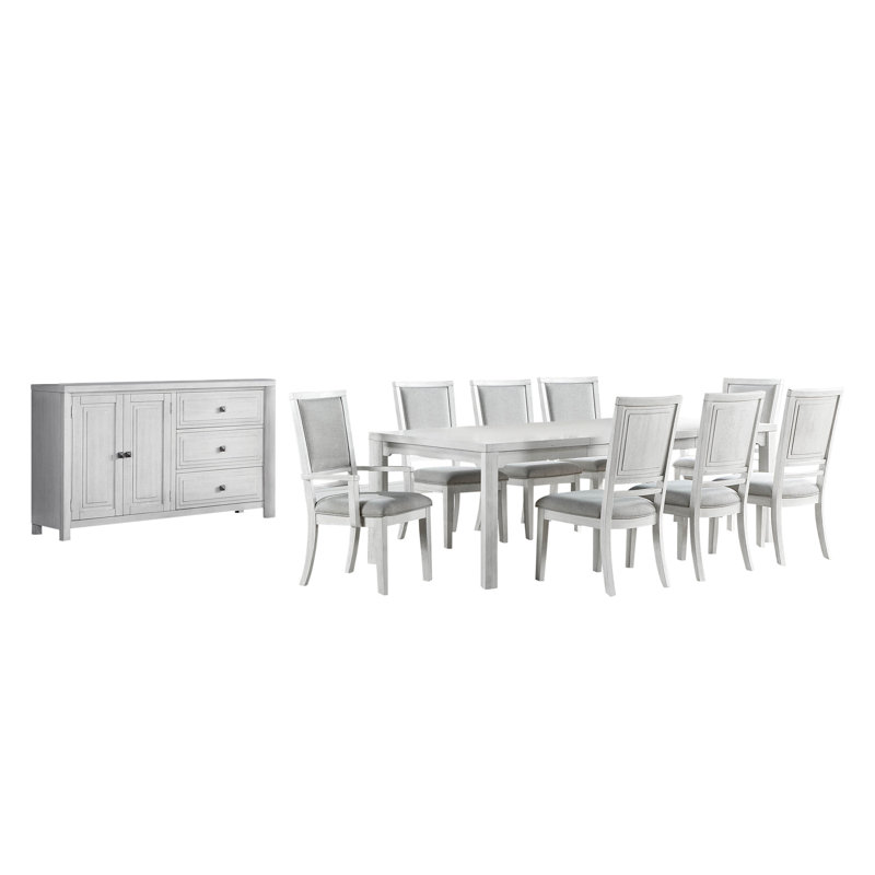 Dover Extendable Four Leg Dining Set, 10 Pieces: Table, 9 Chairs