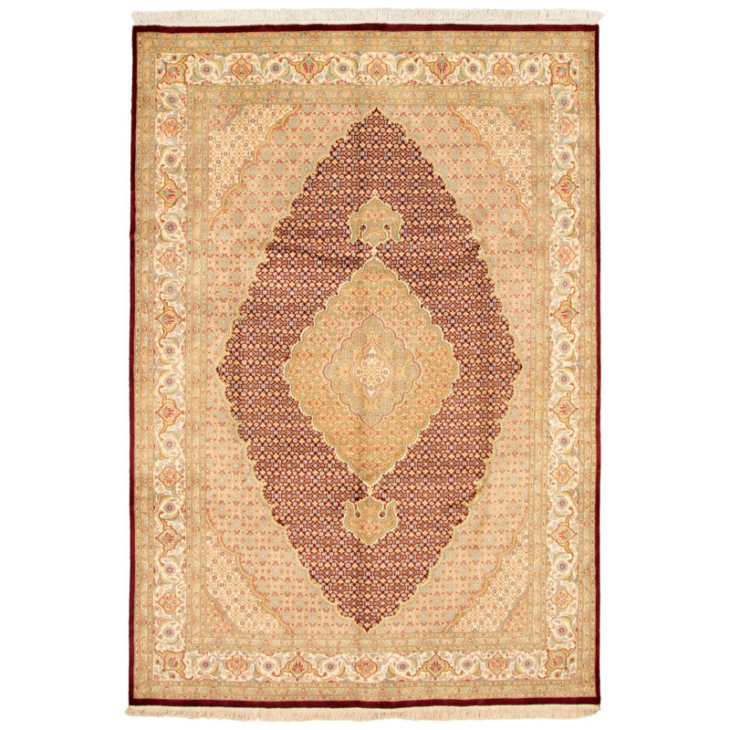 Tapis décoratif en laine noué à la main de conception unique noué à la main new age de style persan 18/20 rouge foncé 6 pi 8 po x 9 pi 7 po