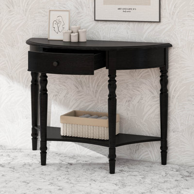 Small Curved Console Table Retro Farmhouse Wood Entry Sofa Table With Drawer & Storage Shelf