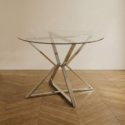 Xander Round Glass Top Metal Base Dining Table