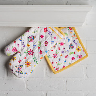 Maison d'Hermine Happy Florals - Gant de cuisine 100% coton + porte-casserole Sweety - 7,5 po x 13 po et 8 po x 8 po