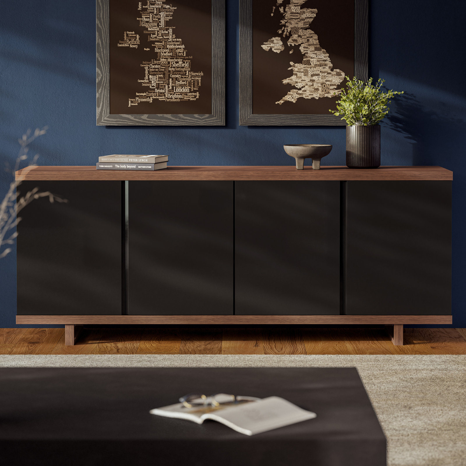 Pemberley 71'' Sideboard, Nogal/Black
