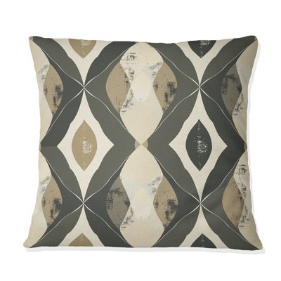 Beige Grey Midcentury Retro Rhombus - Midcentury Throw Pillow