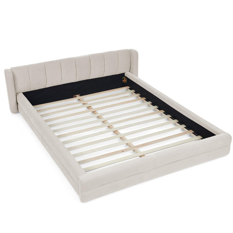 Lit plateforme en chenille grand format, base de lit tapissier moderne avec tissu épais, Beige