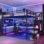 Lit mezzanine polyvalent en métal avec bureau en L et rangement intégré