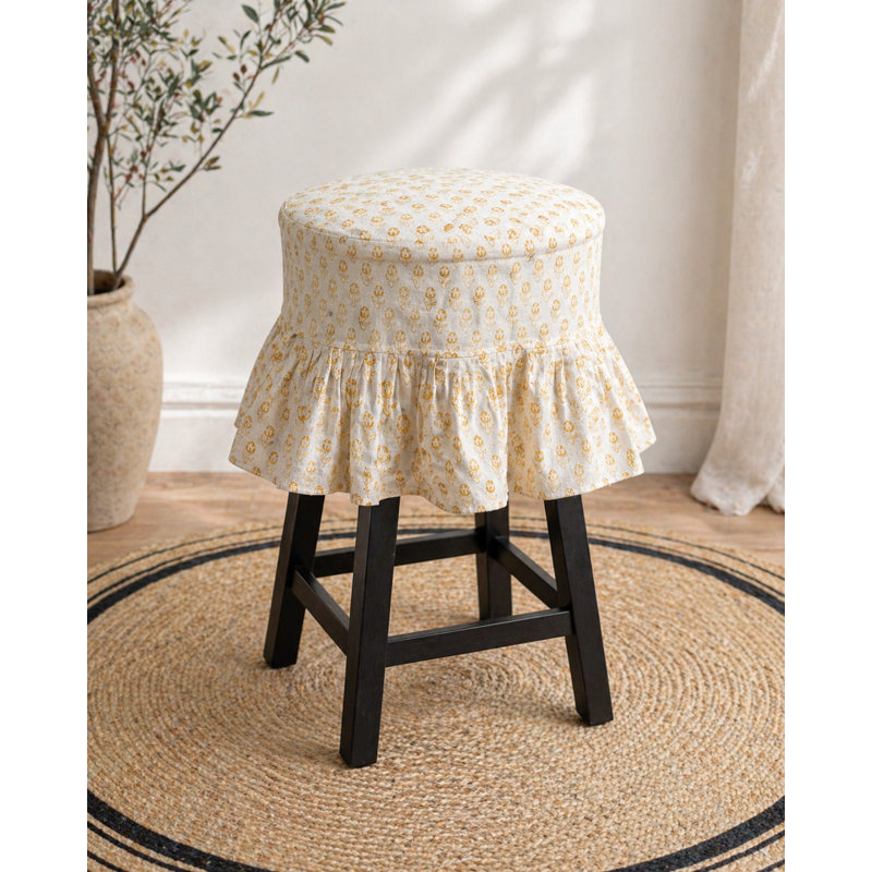 Housse de tabouret de bar en lin imprimé à la main avec un motif floral
