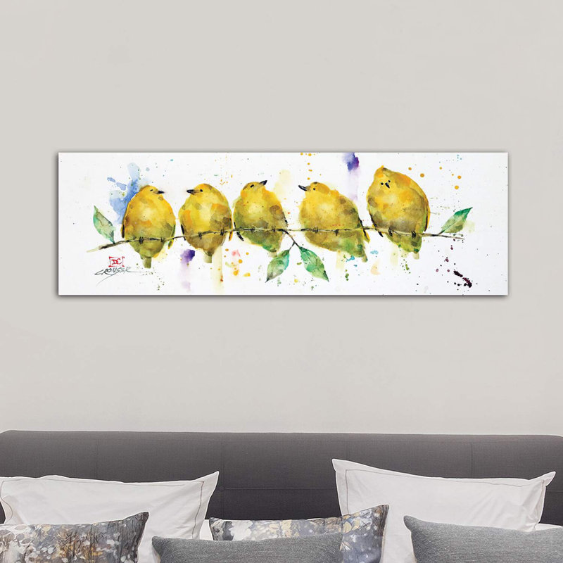 «Lemon Birds» - reproduction panoramique, Pas de tapis, Toile tendue, H 12 po x l 36 po x 1,5 po