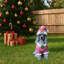 Statue de Noël caniche, Figurine de chien de Noël en tenue de père Noël rose