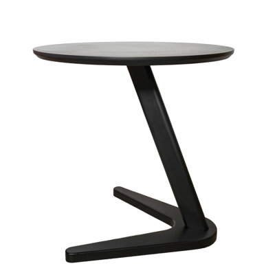 Table de bout ronde en forme de Z avec base en bois de pin massif et plateau en panneau de fibres à densité moyenne plaqué chêne, table d'appoint compacte de 19,7 pouces pour le salon, la chambre ou le bureau en bois naturel