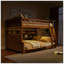 Lit double superposé au-dessus de grand lit double avec tablettes intégrées, lumières à changement de couleur et panneau perforé, brun-130092387
