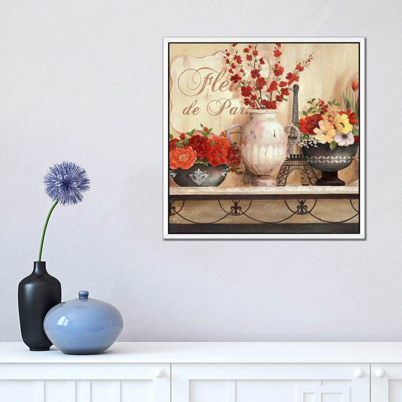 Fleurs De Paris by Nan - Painting on Canvas, 45.72 cm H x 45.72 cm W, White Framed