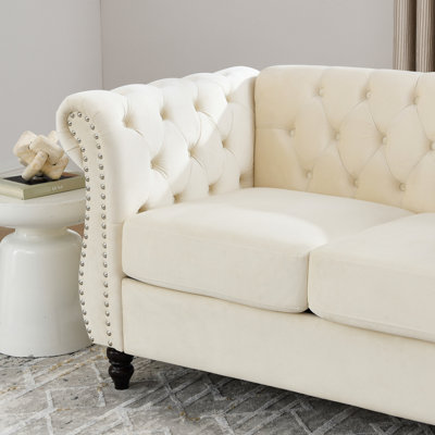 3+3 Combination Beige Velvet - Ergonomic Design & Soft Cushions 3 + Breathable Fabric