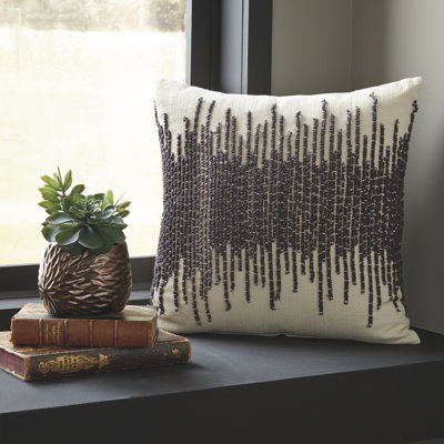 Hagar Embroidered Cotton Blend Reversible Throw Pillow