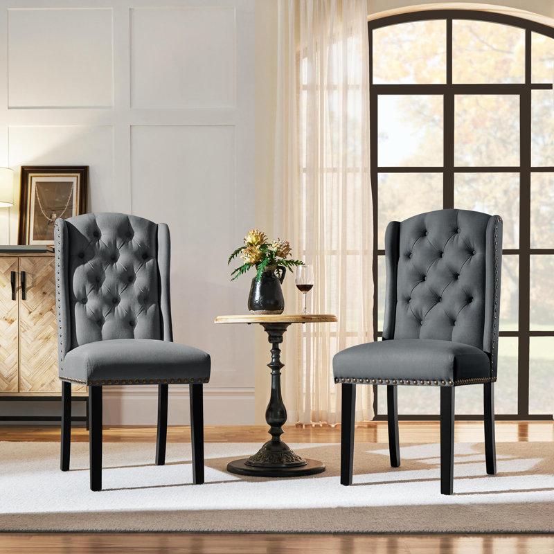 52.5cm H Tufted Polyester Upholstered Full Back Parsons Chair, Deep Grey